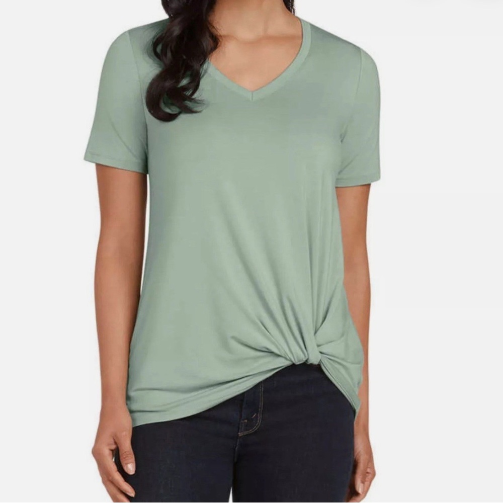 Matty M Women's V-Neck Twist Front Tee Olive M